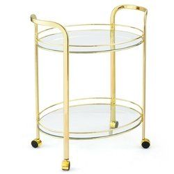 2 Tier Kitchen Bar Serving Cart with Glass Shelves