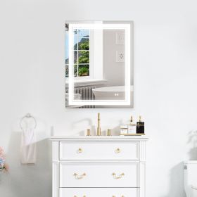 28x36 Inch LED Lighted Bathroom Mirror with 3 Colors Light, Wall Mounted Bathroom Vanity Mirror with Touch Button, Anti-Fog Dimmable Makeup Mirror (Ho