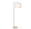 Contemporary 60" Satin Nickel LED Arc Floor Lamp with White Fabric Drum Shade