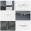 Retro Style Haze Double Glass Door Wall Cabinet With Detachable Shelves for Office, Dining Room,Living Room, Kitchen and Bathroom Grey Color