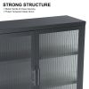 Retro Style Haze Double Glass Door Wall Cabinet With Detachable Shelves for Office, Dining Room,Living Room, Kitchen and Bathroom Grey Color