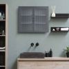 Retro Style Haze Double Glass Door Wall Cabinet With Detachable Shelves for Office, Dining Room,Living Room, Kitchen and Bathroom Grey Color