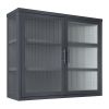 Retro Style Haze Double Glass Door Wall Cabinet With Detachable Shelves for Office, Dining Room,Living Room, Kitchen and Bathroom Grey Color