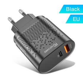Qc3.0 Fast Charge PD Charger 18W for Apple Android USB-A + Type-c Dual Port US Standard Charging Plug (Color: European standard black)