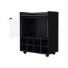 Minneapolis Bar Cart with Integrated 8-Bottle Rack, Glass Encased Cabinet and Aluminum Bar Top, White